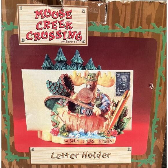 Enesco Moose Creek Crossing Letter Holder 2001 Paper Fishing Angler Napkin - Picture 8 of 8
